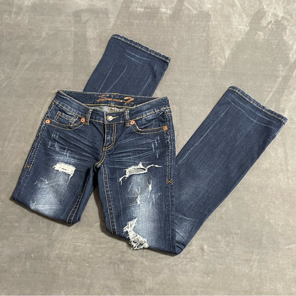 Seven7 Distressed Low Rise Bootcut Jeans!